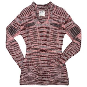 Vintage 70s PICATO Knit Sweater Tunic Women’s M Pink Gray Striped Long Sleeve